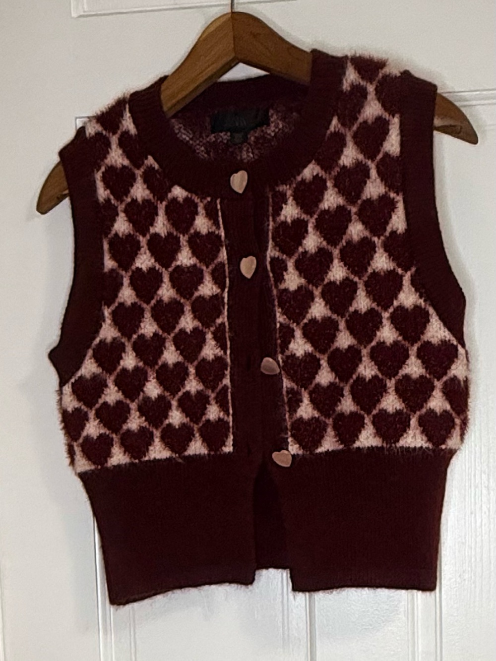 Zara Burgundy and Pink Heart-Print Knit Vest